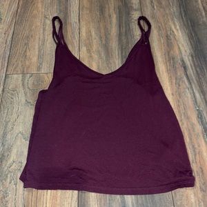 burgundy colored tank top, braided and open straps, semi open back